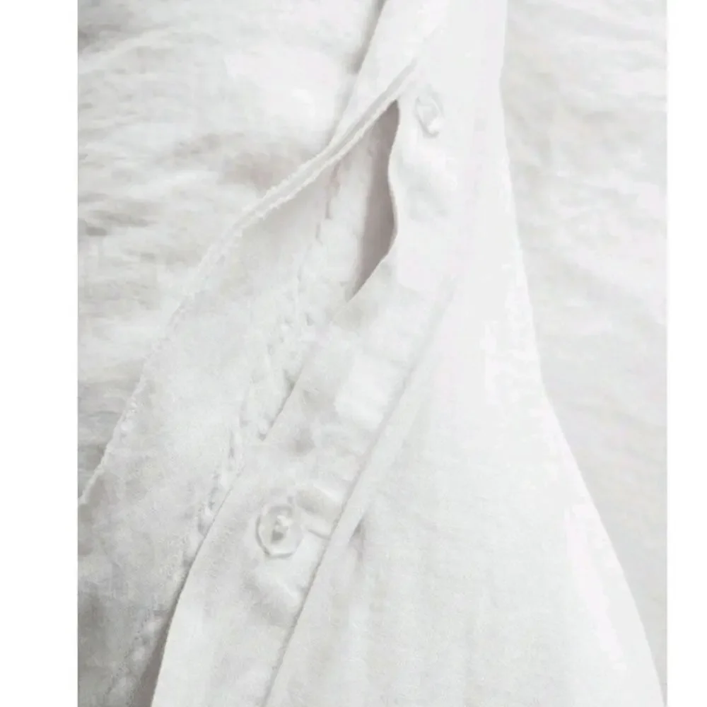 New Quince Linen Double Flange Duvet Cover Set Full Queen White 3pc 2 Shams